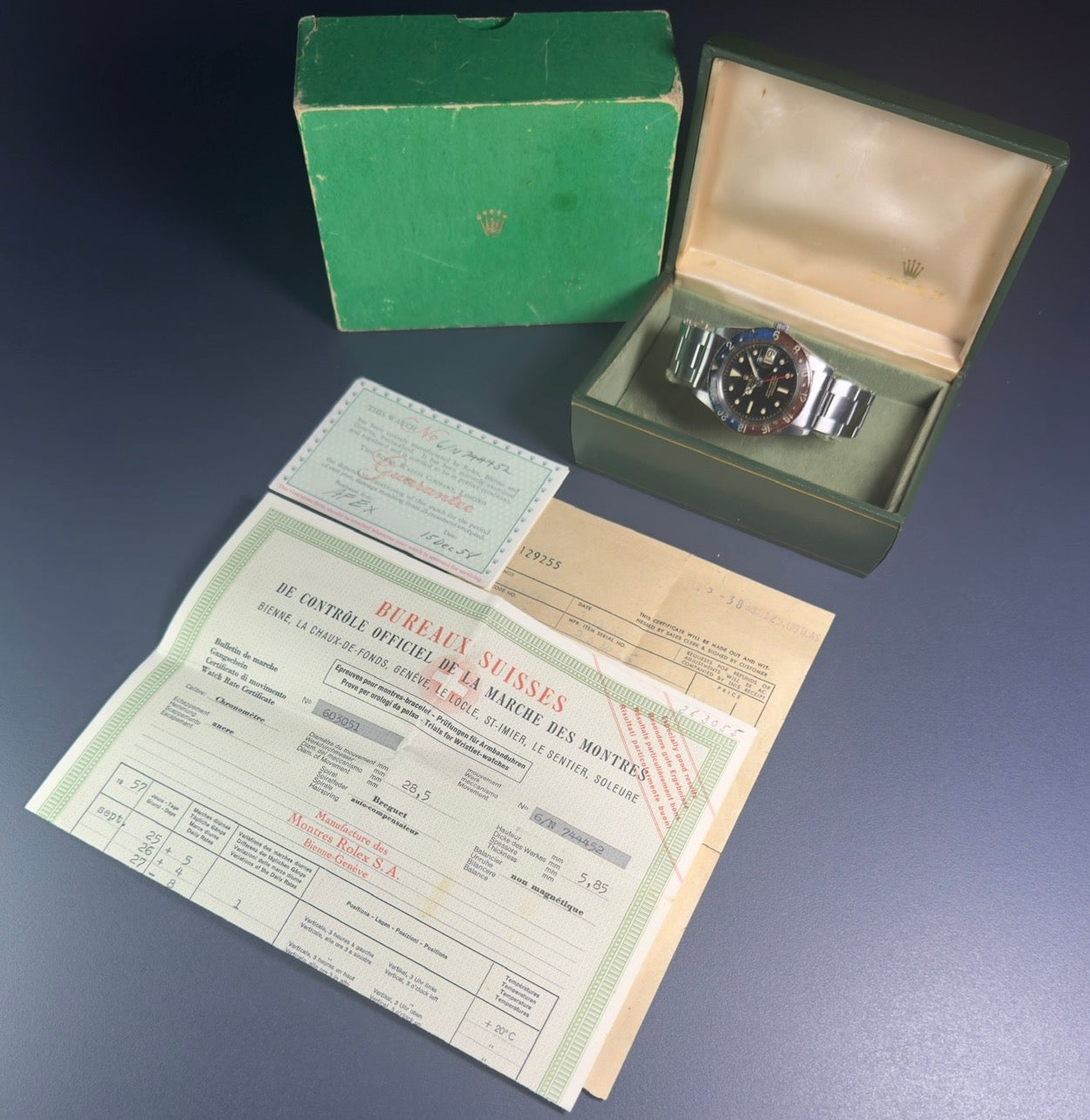 Rolex GMT-Master - 6542 Bakelite - 1957 with Box, Papers & Military Purchase Receipt