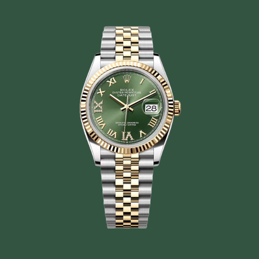 Rolex Datejust 36 (Olive Green/Diamonds/Yellow Gold)