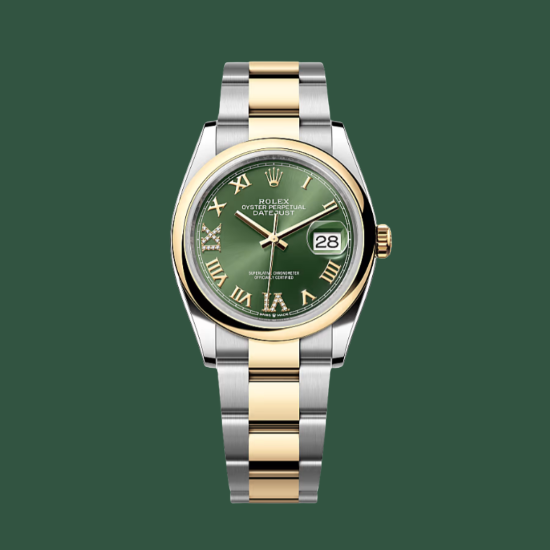 Rolex Datejust 36 (Olive Green/Diamonds/Yellow Gold)